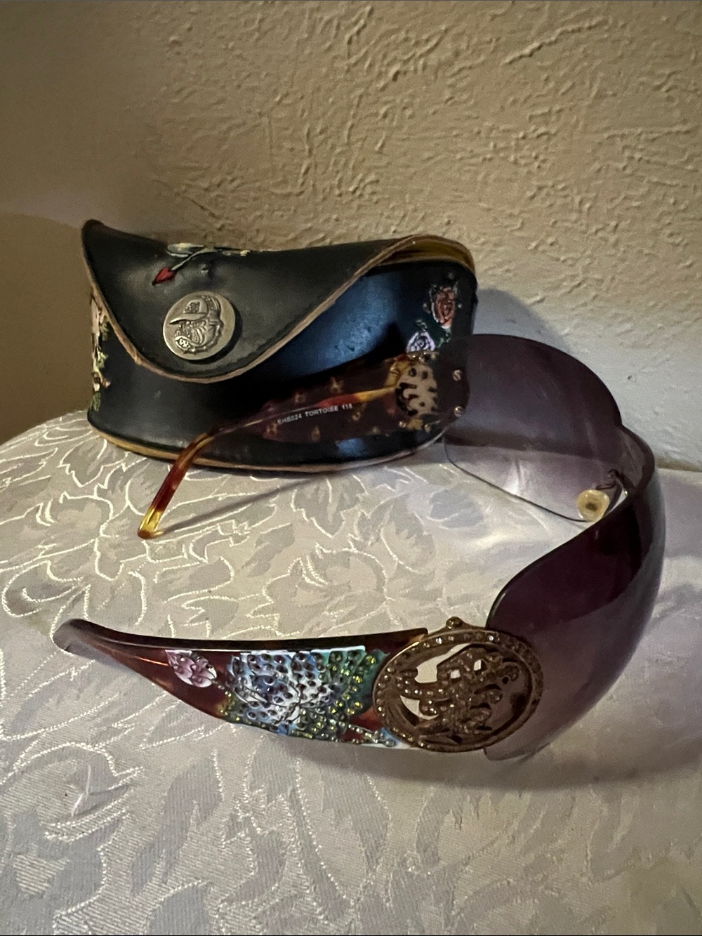 Ed Hardy Purple Shield Sunglasses with Tortoiseshell Temples - Picture 3 of 4